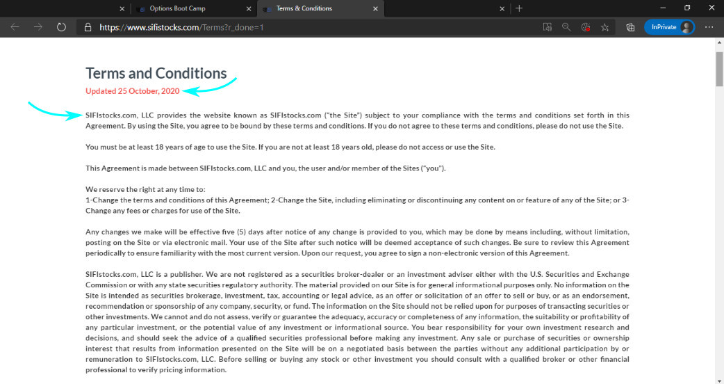 SIFIstocks, LLC - terms & conditions