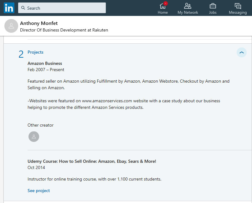 Anthony monfet - Linkedin projects - Amazon and Udemy