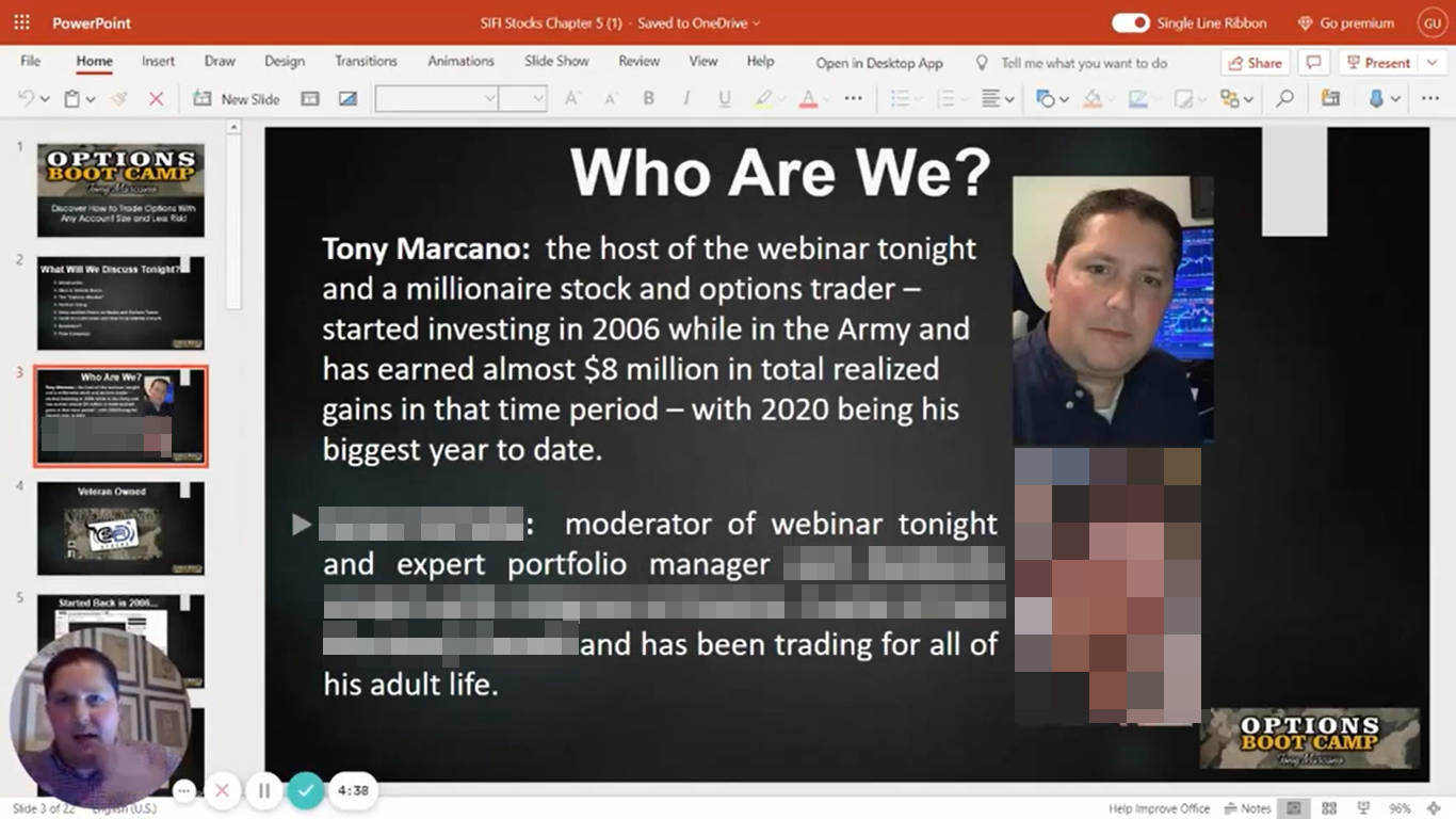 tony marcano options boot camp sifi stocks